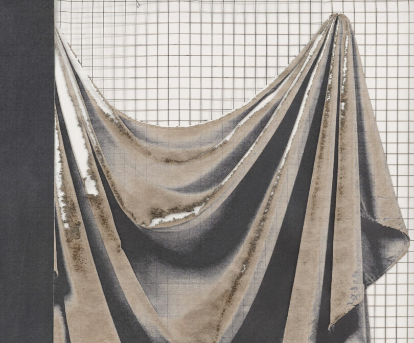 laser-cut paper with image of drapery