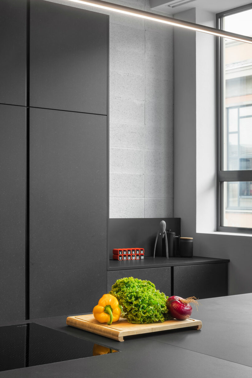 angled closeup shot of modern black kitchen